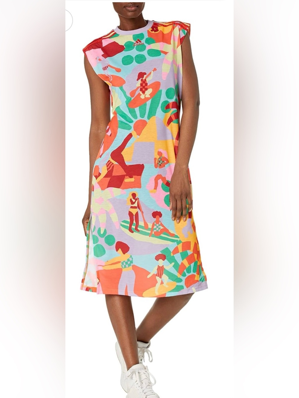 Adidas Farm Rio Colorful Print Midi Tank Dress XS Tropical Sleeveless Athleisure
